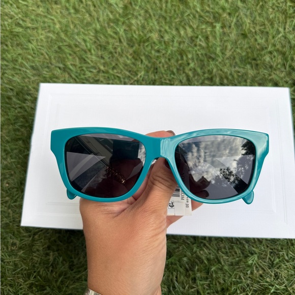 Celine MONOCHROMS 55mm Square Shiny Turquoise Smoke Green Sunglasses CL40249U - Picture 11 of 12